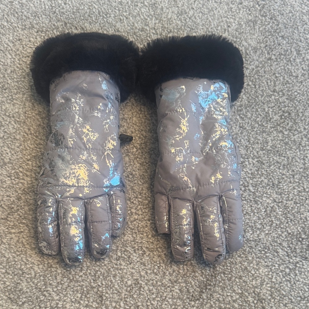 Silver and Black Winter Gloves north face